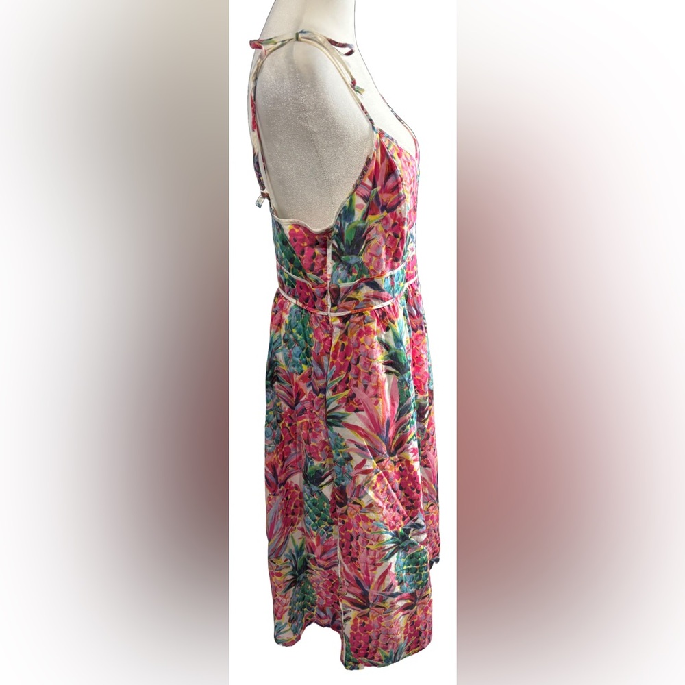 J Crew 10 Pink & White Ratti Pineapple Print Lined Cotton Sundress - Picture 3 of 11